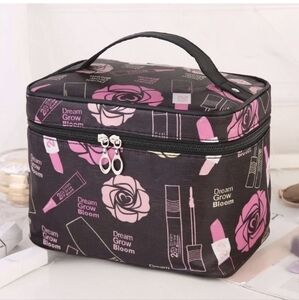 Black & Pink Floral Cosmetic Bag